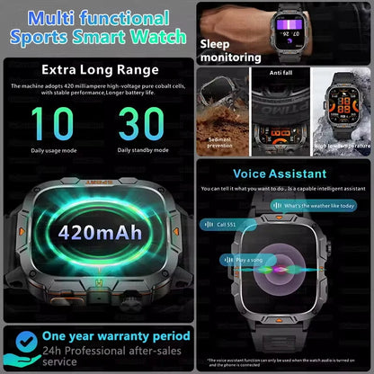 2025 For Xiaomi Outdoor Sports Smart Watch GPS trackr 5ATM Flashlight 1.96" HD Display Screen Bluetooth call Men Fitness Watches