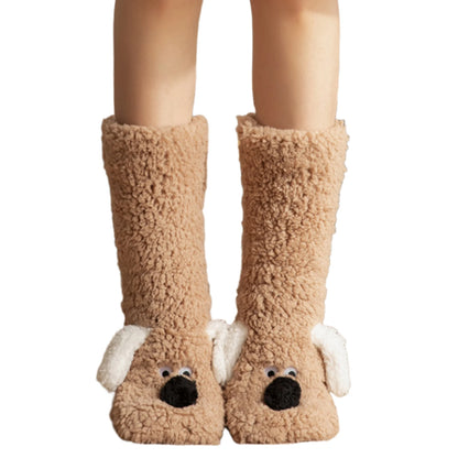 Cute Cartoon Dog Floor Socks Funny Socks Winter Warm Non-slip Plush Socks For Women