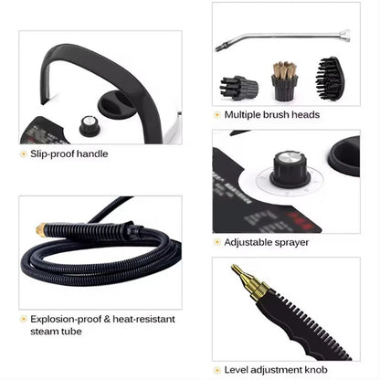 High Pressure Steam Cleaner – 2500W Portable Power Steamer for Home,Kitchen, Bathroom & Car Detailing (110V, White)