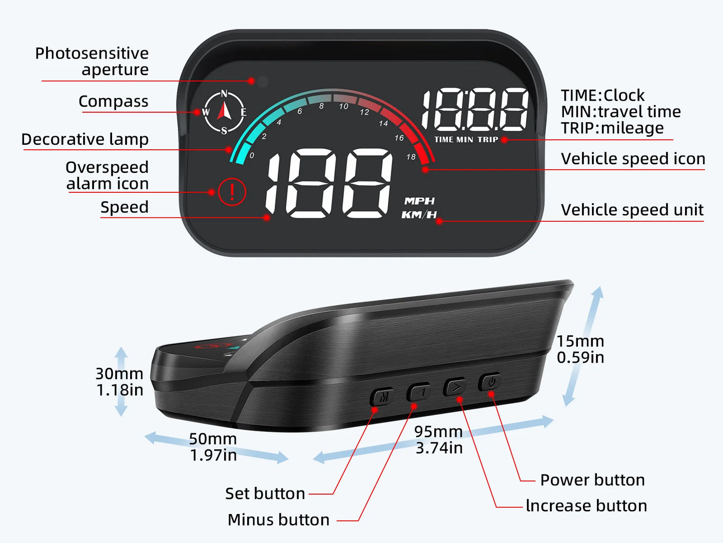 AD M22 GPS HUD For All Cars Head Up Display Universal Digital GPS Speedometer LCD Projection On Glass Windshield Projector Speed