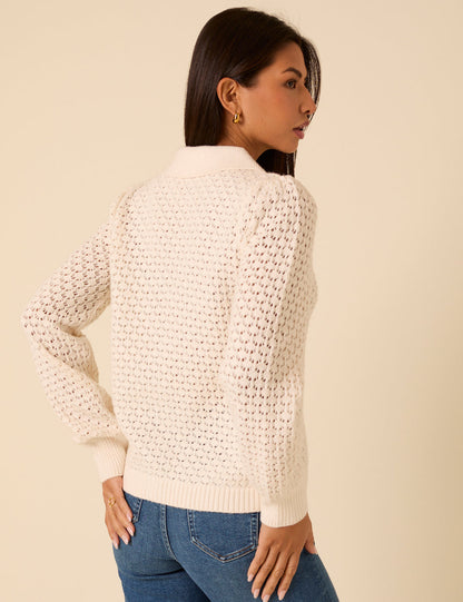 White Embroidered Pointelle Cardigan
