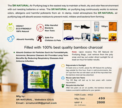 Air Purifying Bamboo Charcoal Bag (100g × 4 Pack), (200g × 4 Pack),(500g × 2 Pack)