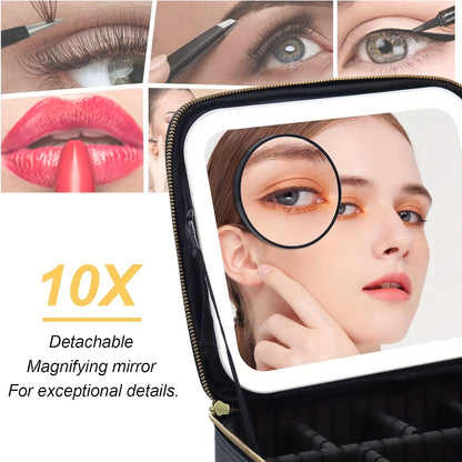 LED Light Travel Cosmetic Bag with Mirror Large Capacity Skin Care Storage Bag