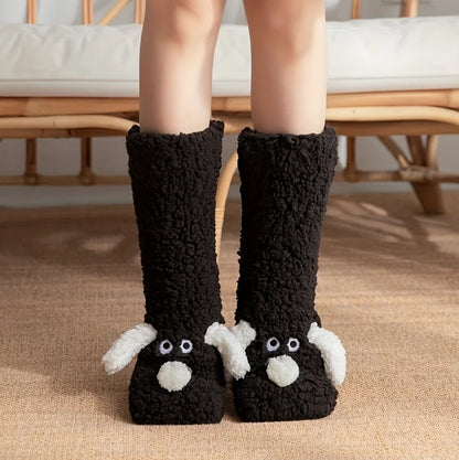 Cute Cartoon Dog Floor Socks Funny Socks Winter Warm Non-slip Plush Socks For Women