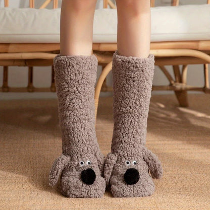 Cute Cartoon Dog Floor Socks Funny Socks Winter Warm Non-slip Plush Socks For Women